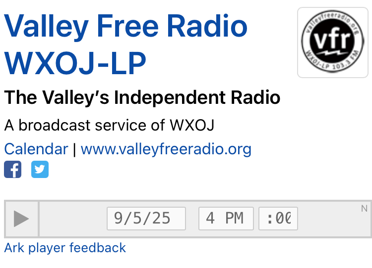 Screenshot of the Valley Free Radio archive player app